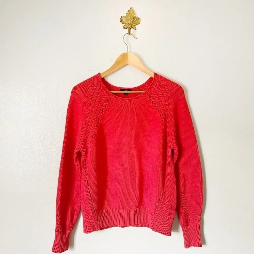 J. Crew Red Orange Cotton Pointelle stitching pullover sweater size Small